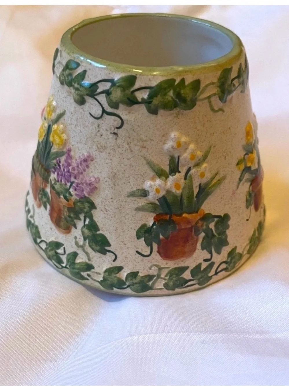 PAC Ceramic Candle Topper Small Floral Ivy Vintage Cottage Decor